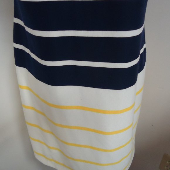 Studio I Size 6 Navy Blue Yellow and Cream Striped Mini Dress - Picture 3 of 8